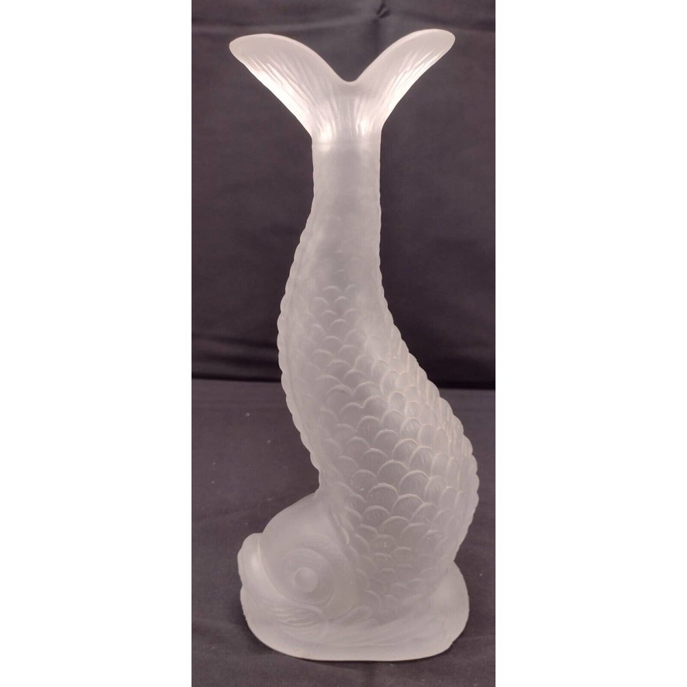 Mid Century Frosted Glass Vintage Koi single Candlestick Holder